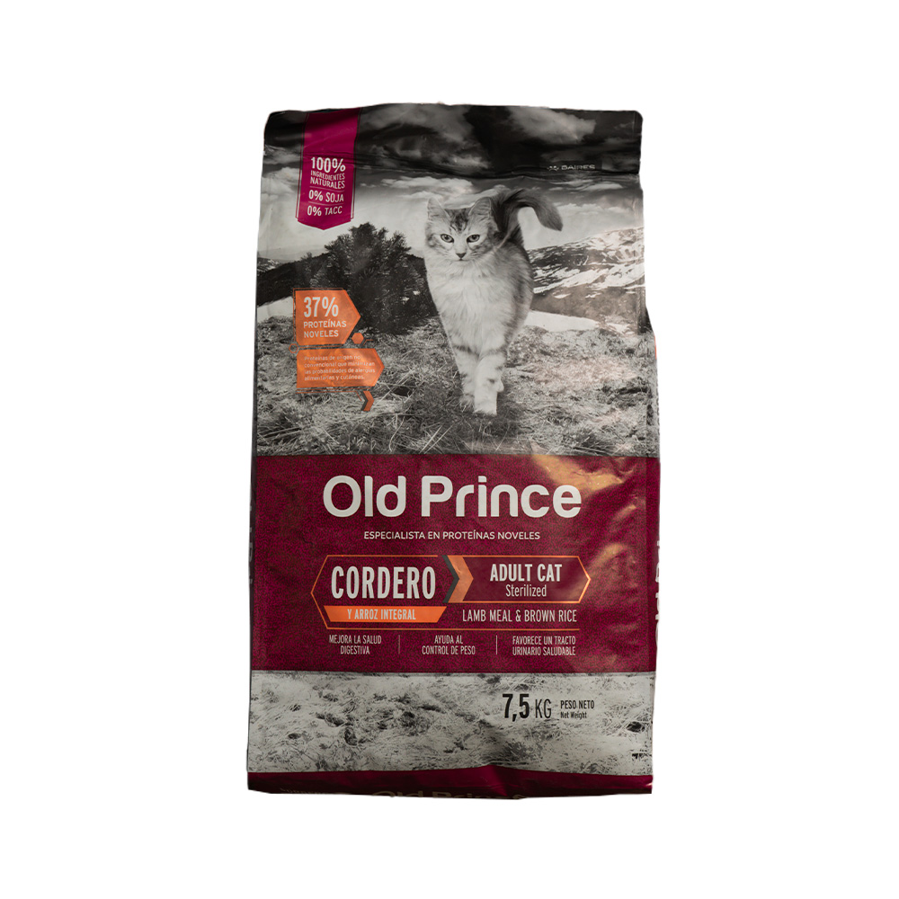 OLD PRINCE NOVELES CORDERO Y ARROZ GATOS ADULTO ESTERELIZADO 7.5 KG